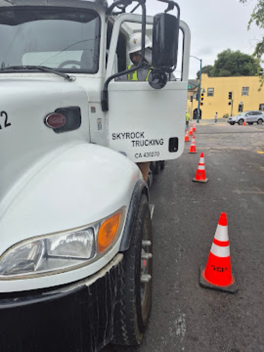 Skyrock Trucking tractor on a job site during mobile CARB testing
